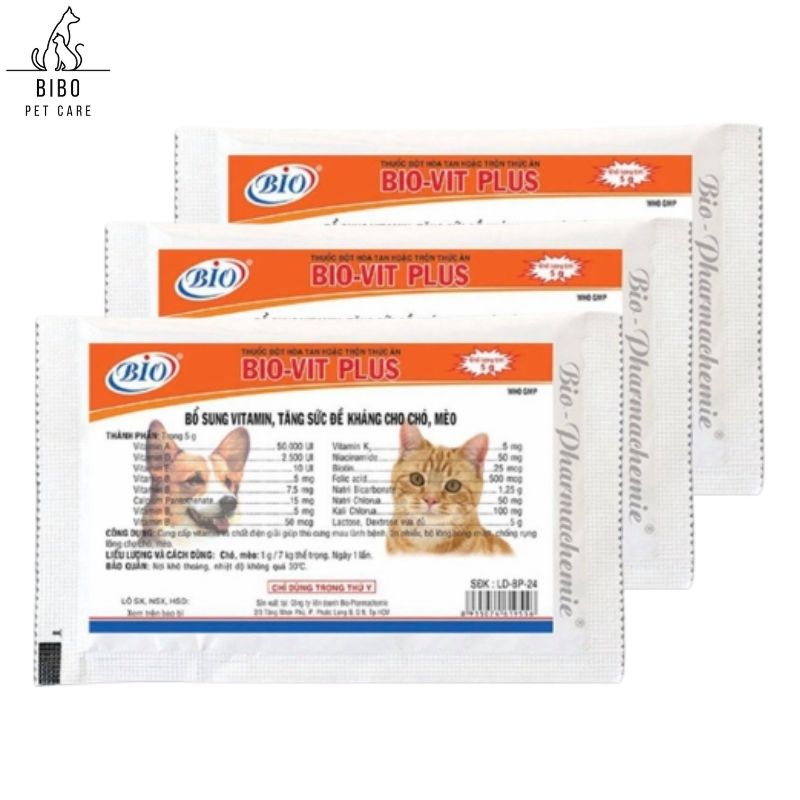 Bột bổ sung vitamin tăng sức đề kháng cho chó mèo Bio Vit Plus gói 5g - Bibopetcare
