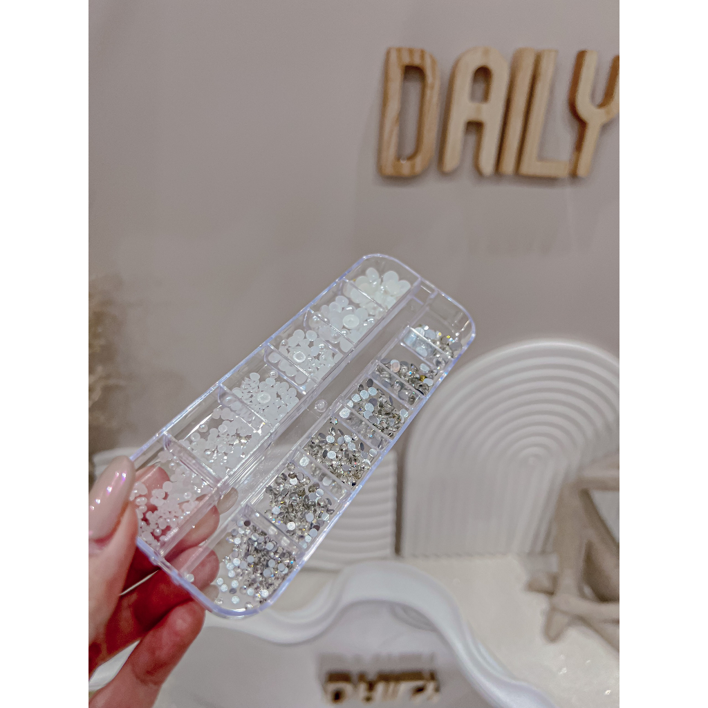 Set đá tròn mix size bạc