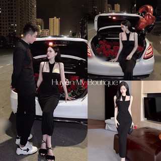 Váy maxi body cúp ngực cổ yếm dáng dài dự tiệc