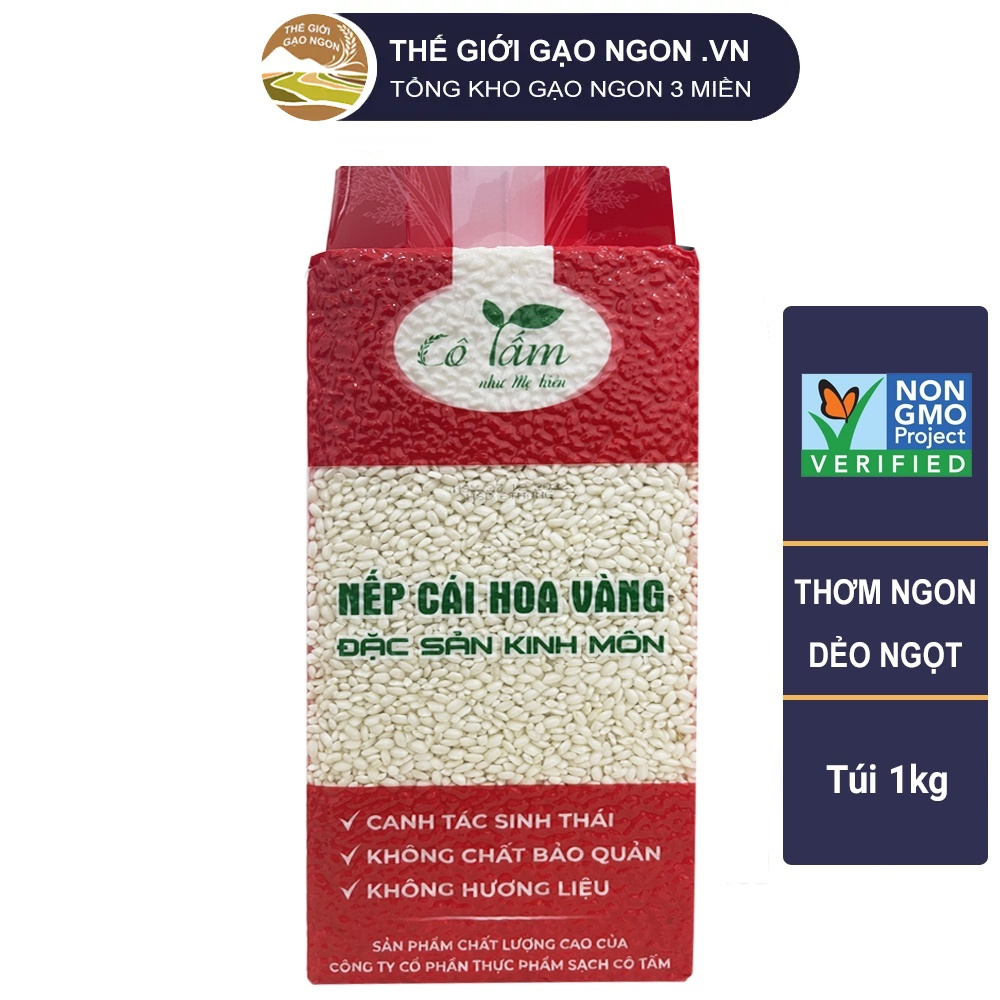 Gạo Nếp Cái Hoa Vàng Cô Tấm túi 1kg - Đặc sản Kinh Môn, Hải Dương
