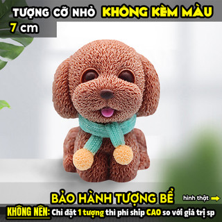 Tượng tô màu, CHÚ CHÓ ĐEO NƠ, size M, thạch cao trắng (Không kèm màu), luyện vẽ, decor