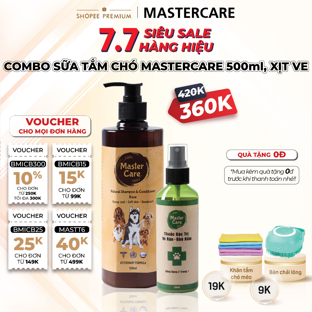 COMBO Sữa Tắm Xịt Ve Ghẻ Cho Chó MASTERCARE Giúp Bé Không Bị Côn Trùng Hại Lưu Hương Thơm Lâu Hơn 500ml