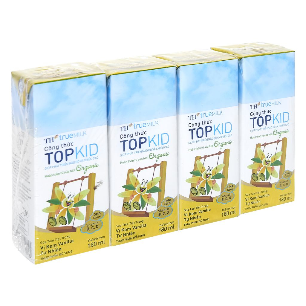 Sữa Tươi Tiệt Trùng TH True Milk công thức Topkid vị kem vanilla tự nhiên 180ml
