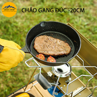Chảo gang đúc 20cm có quai_chảo gang cắm trại dã ngoại_chảo gang nấu bò bít tết