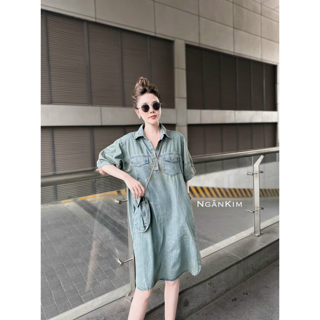 Váy bò nữ, váy suông cúc bấm
