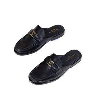 Giày Sục nam LV hở gót chất liệu da bò cao cấp, cam kết da thật 100%