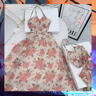 Đầm maxi hoa hồng có mút ngực - thời trang dressery store
