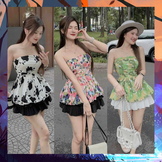 Set chân váy có lót cotton lạnh kèm áo voan cúp ngực mocking sau lưng có mút ngực - dressery store