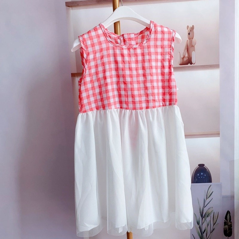VÁY KẺ CARO HỒNG