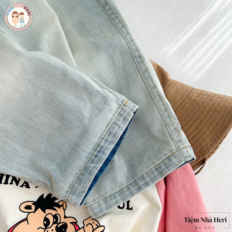 Quần jeans dài cho bé lưng chun form rộng style Hàn Quốc TIỆM NHÀ HERI size từ 11kg đến 28kg
