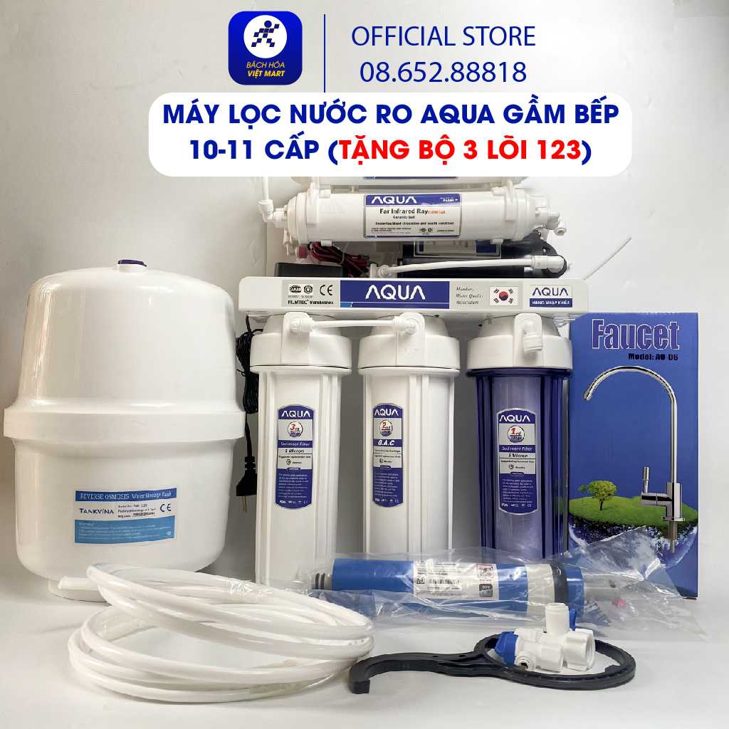 Máy lọc nước RO không vỏ tủ AQUA 4, 9, 10, 11, Có Đèn UV , máy lọc nước RO lắp gầm bếp chính hãng AQUA