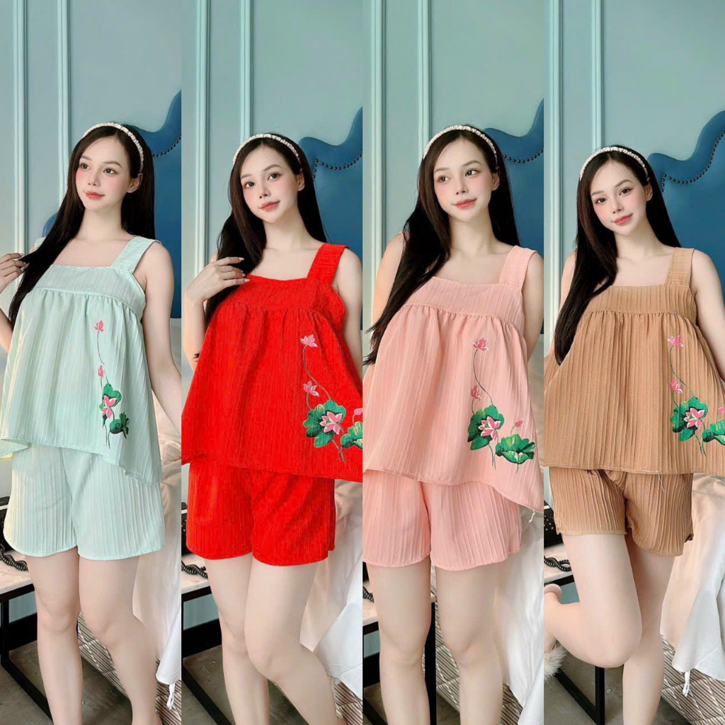Đồ bộ đùi cánh tiên hai dây mặc nhà, bộ ngủ xốp đủi cao cấp sang chảnh