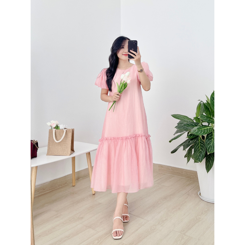 Đầm SuôngTơ Xốp Gân Bèo Tay Bí - Lily Dress