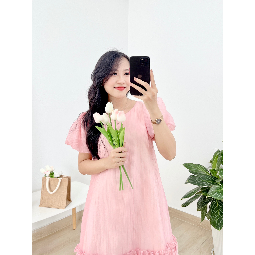 Đầm SuôngTơ Xốp Gân Bèo Tay Bí - Lily Dress