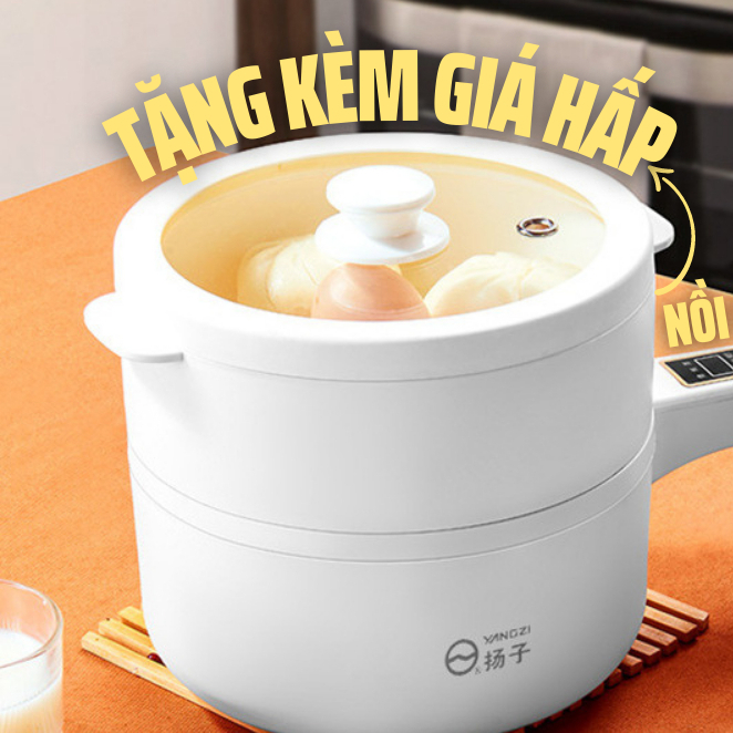 Nồi điện đa năng DUCKS CAN FLY quai dài có xửng hấp để chiên xào hầm nấu cơm canh nồi lẩu đa năng tiện dụng