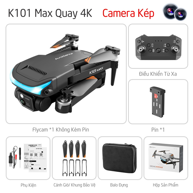 Flycam mini Camera 4K K101 Max, Plycam cảm biến va chạm - mắt quang - chỉnh gốc camera trên remote | BigBuy360 - bigbuy360.vn
