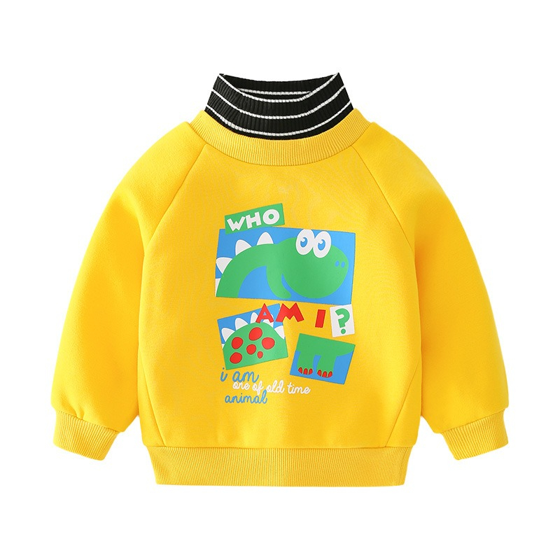 Áo nỉ cho bé WELLKIDS áo nỉ dài tay cổ lọ 5 phân họa tiết khủng long hàng xuất Âu Mỹ