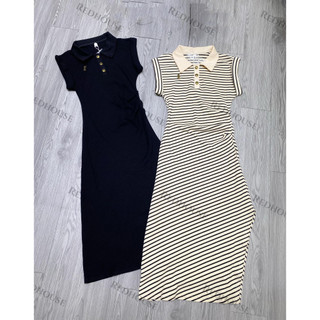 Váy cotton tăm xếp ly eo xẻ bên