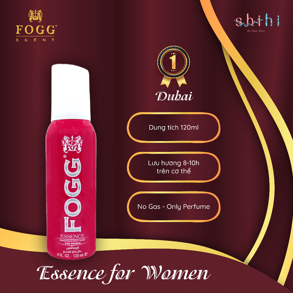 Nước hoa xịt toàn thân, Body Mist FOGG Essence, nữ, 120ML, Dubai, hương thơm tinh tế nhẹ nhàng
