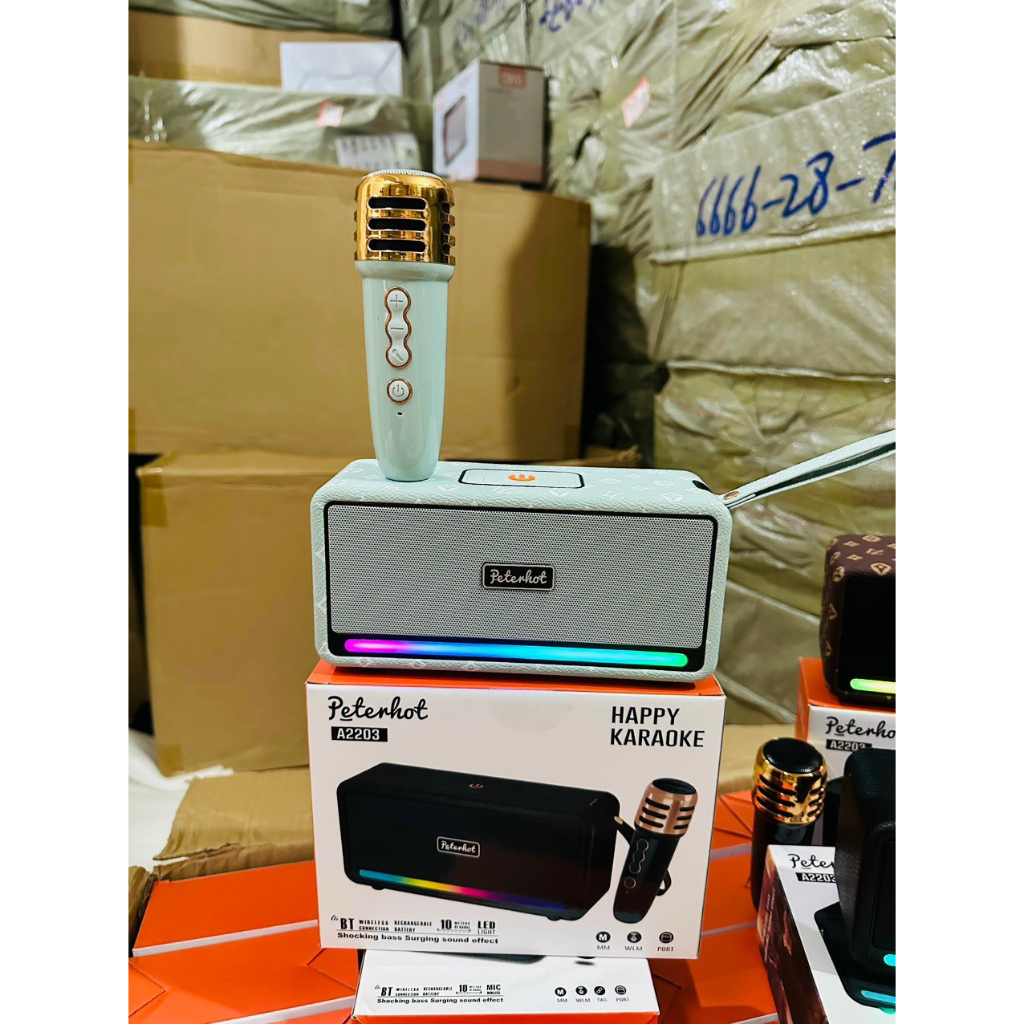 Loa Bluetooth Kèm Mic Karaoke Peterhot A2203/A2201 - Kèm Mic, Led Theo Nhạc , Công Suất Lớn - Bảo Hành 6 Tháng