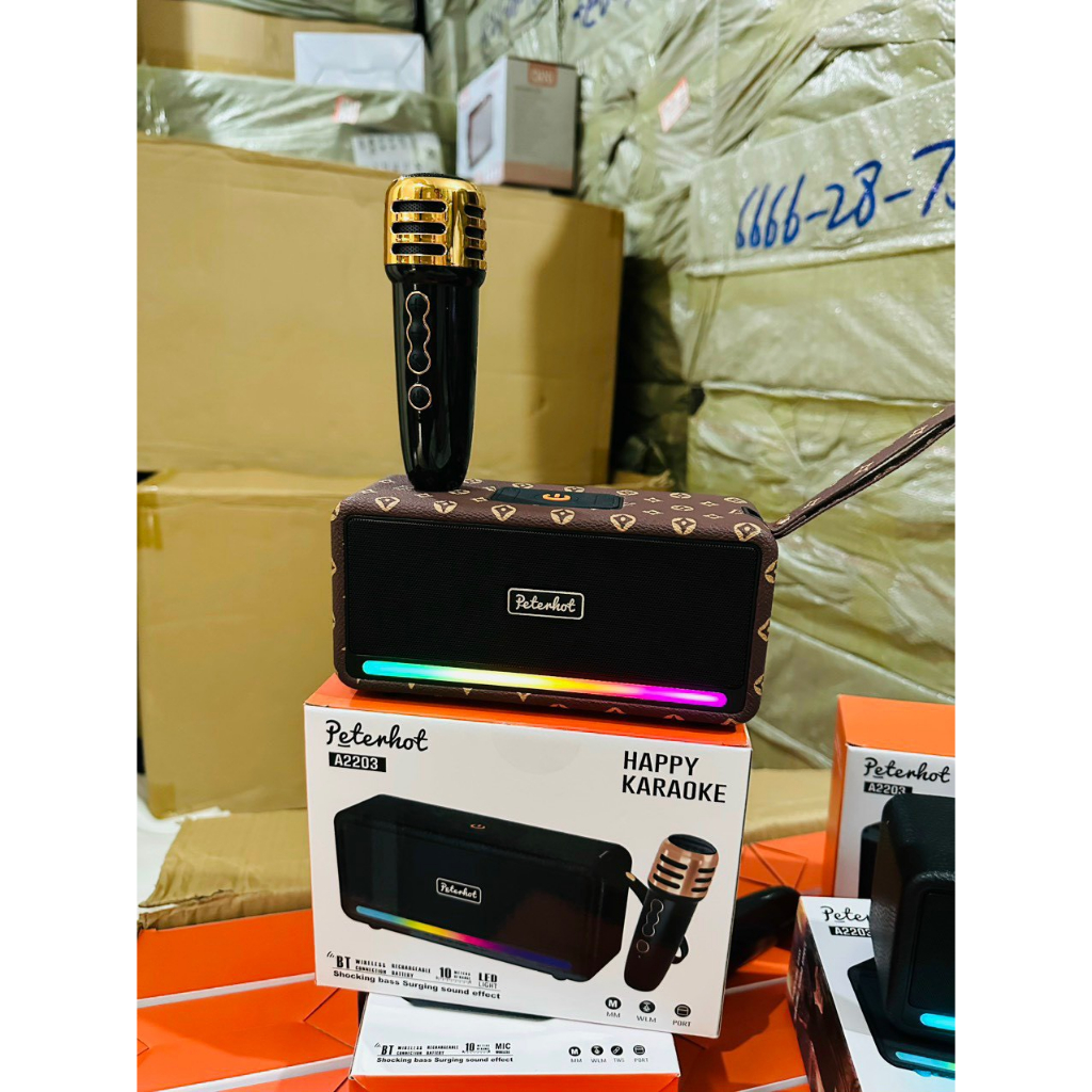 Loa Bluetooth Kèm Mic Karaoke Peterhot A2203/A2201 - Kèm Mic, Led Theo Nhạc , Công Suất Lớn - Bảo Hành 6 Tháng