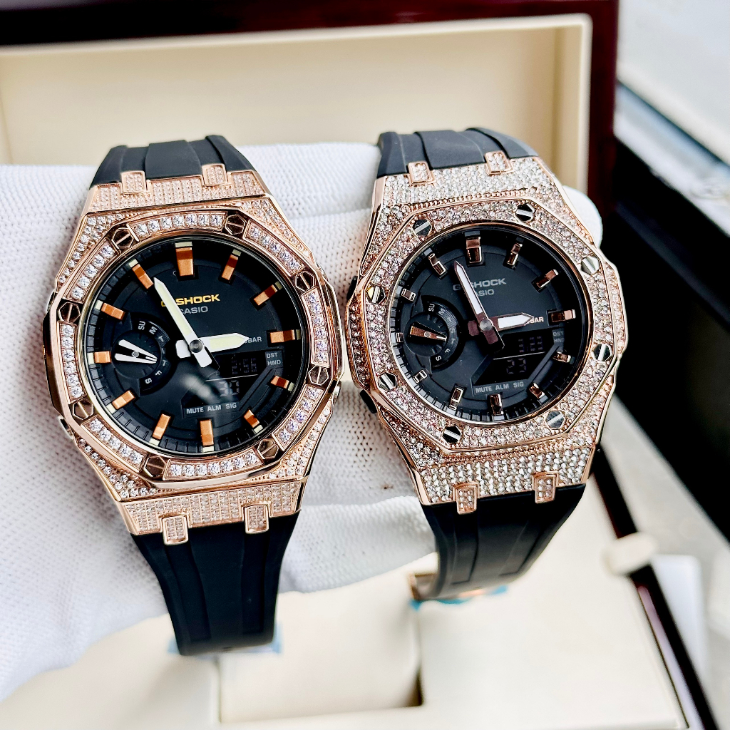 Đồng hồ đôi nam nữ dây nhựa Casio G Shock GA 2100 Custom Royal Rose Diamond