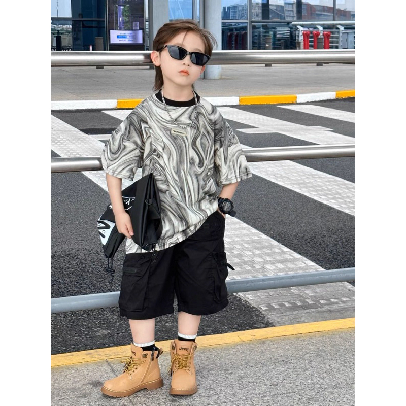 Áo thun loang phối chất cotton cho bé mặc đi du lịch, đi chơi, đi học size từ 10 kí đến 42 kí