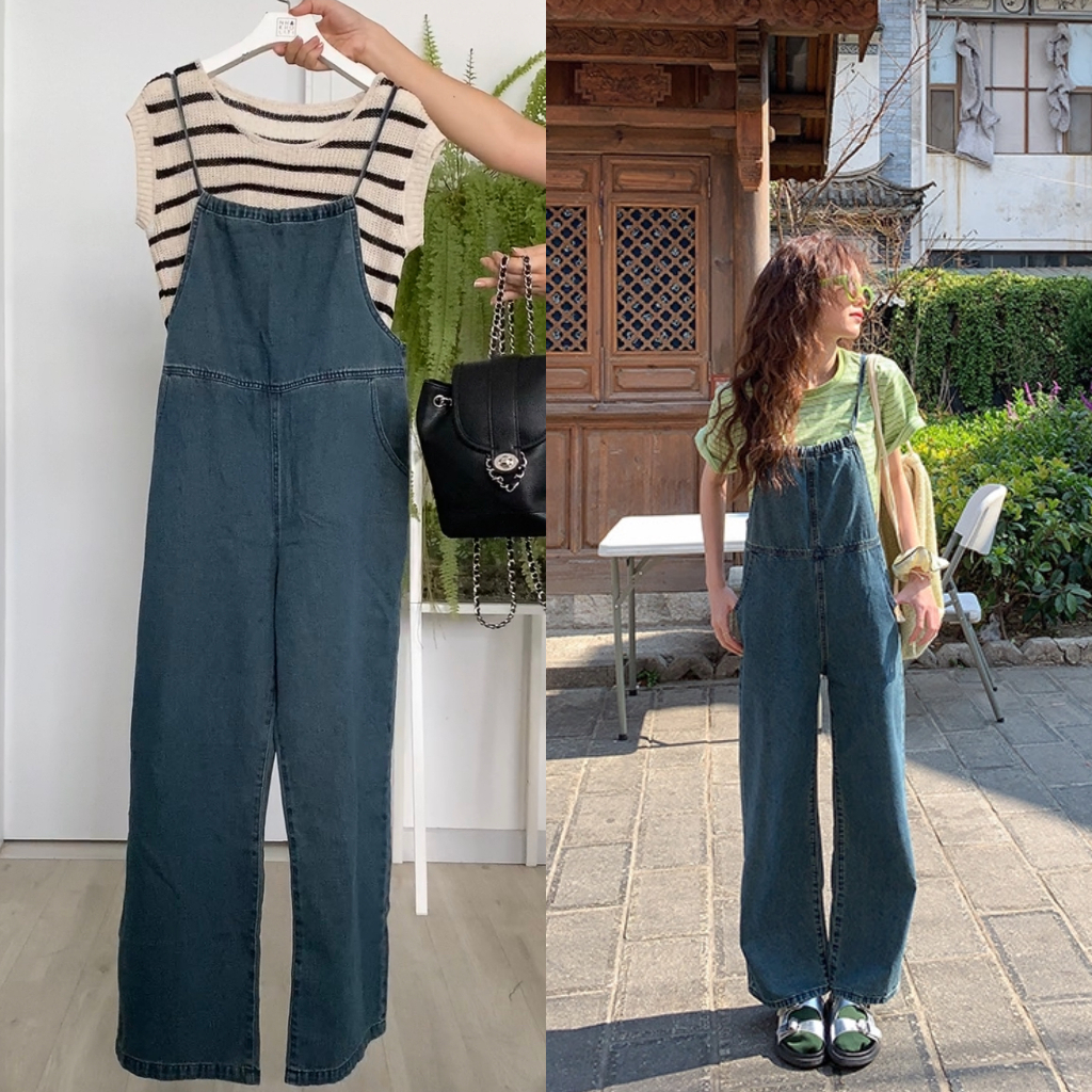 Quần yếm jean dài ống suông dây rút - YQD137
