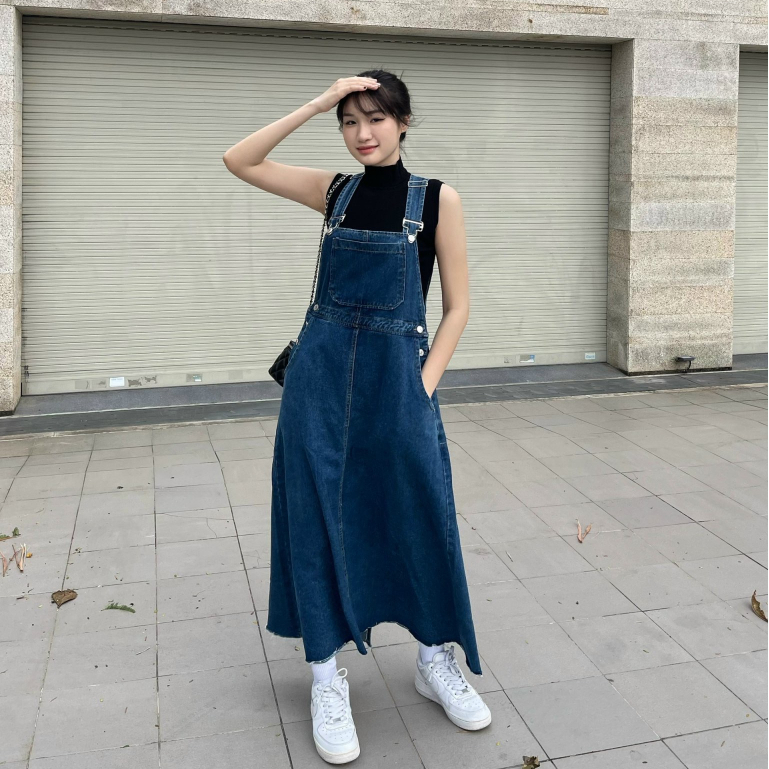 Váy yếm jean maxi lai thô - YV163