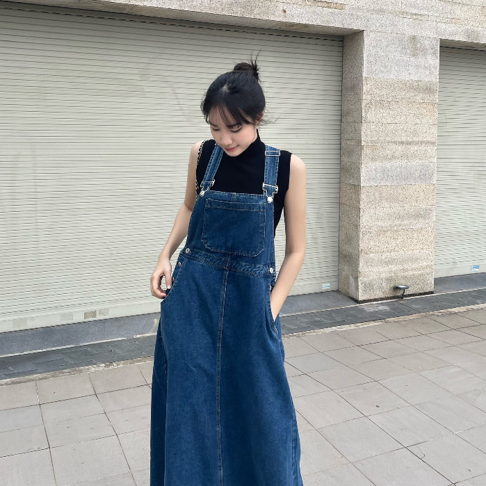 Váy yếm jean maxi lai thô - YV163