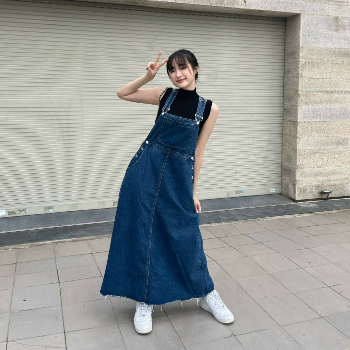 Váy yếm jean maxi lai thô - YV163