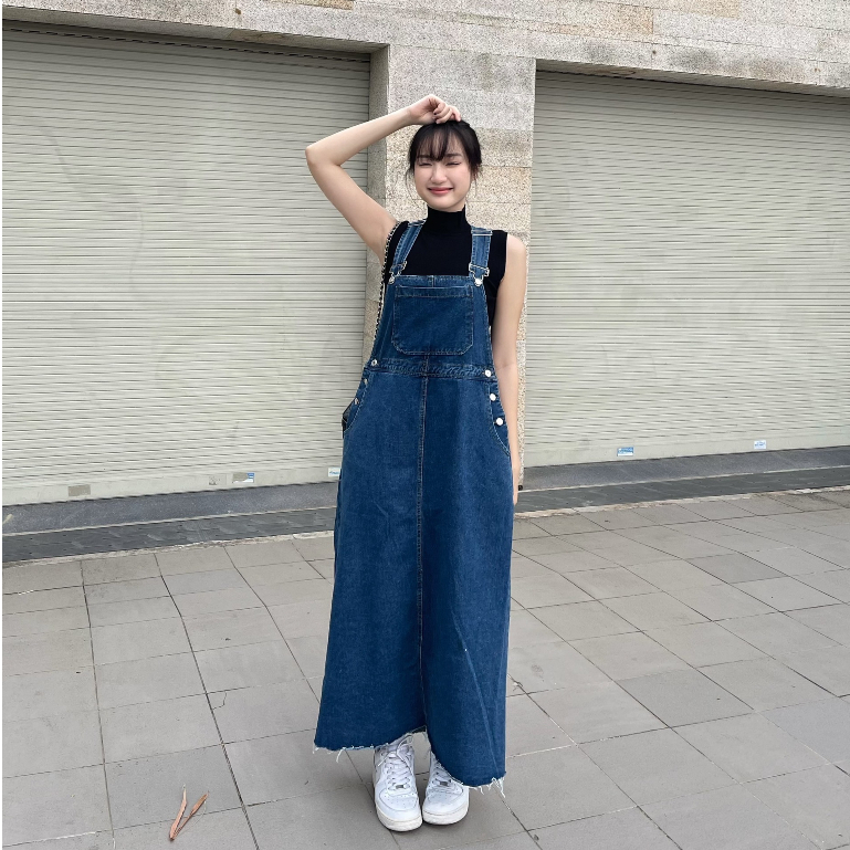 Váy yếm jean maxi lai thô - YV163