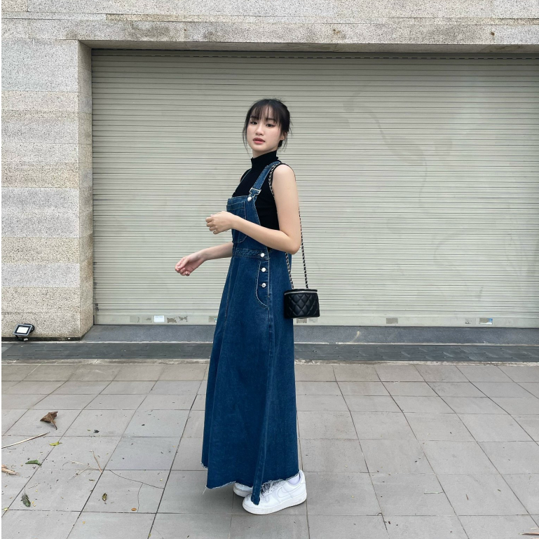 Váy yếm jean maxi lai thô - YV163