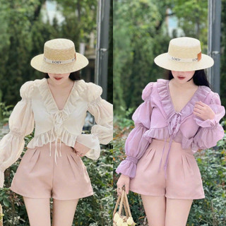 Set áo bèo tay phồng kèm short