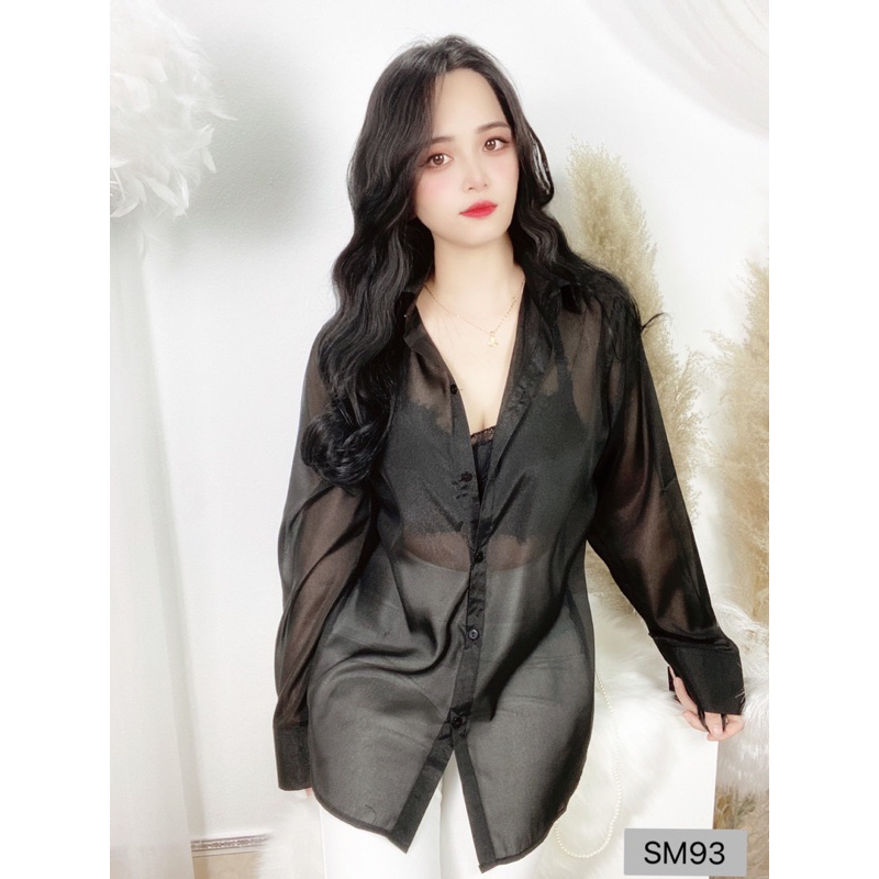 Áo Sơ Mi Nữ Chất Tơ OGanza Óng mềm , Không Ngứa,Không rặm ( Vải mỏng xuyên thấu sexy) Form Rộng Dấu quần