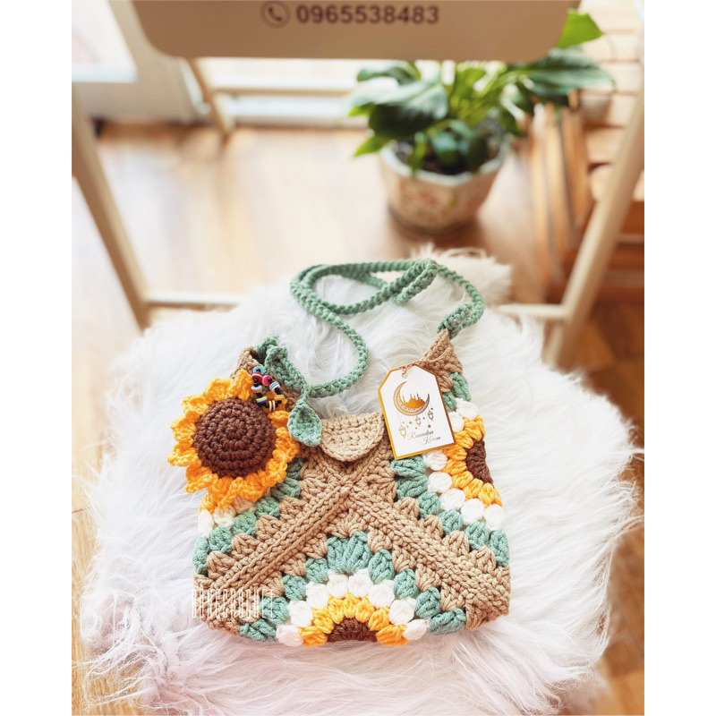 Túi len mini charm hoa 🌻 xinh xắn crochet/ handmade