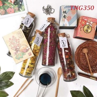 Combo 5 Chai Thủy Tinh Tròn Nút Bần 350ML - Chai đựng trà - Chai đựng thực phẩm khô nắp gỗ