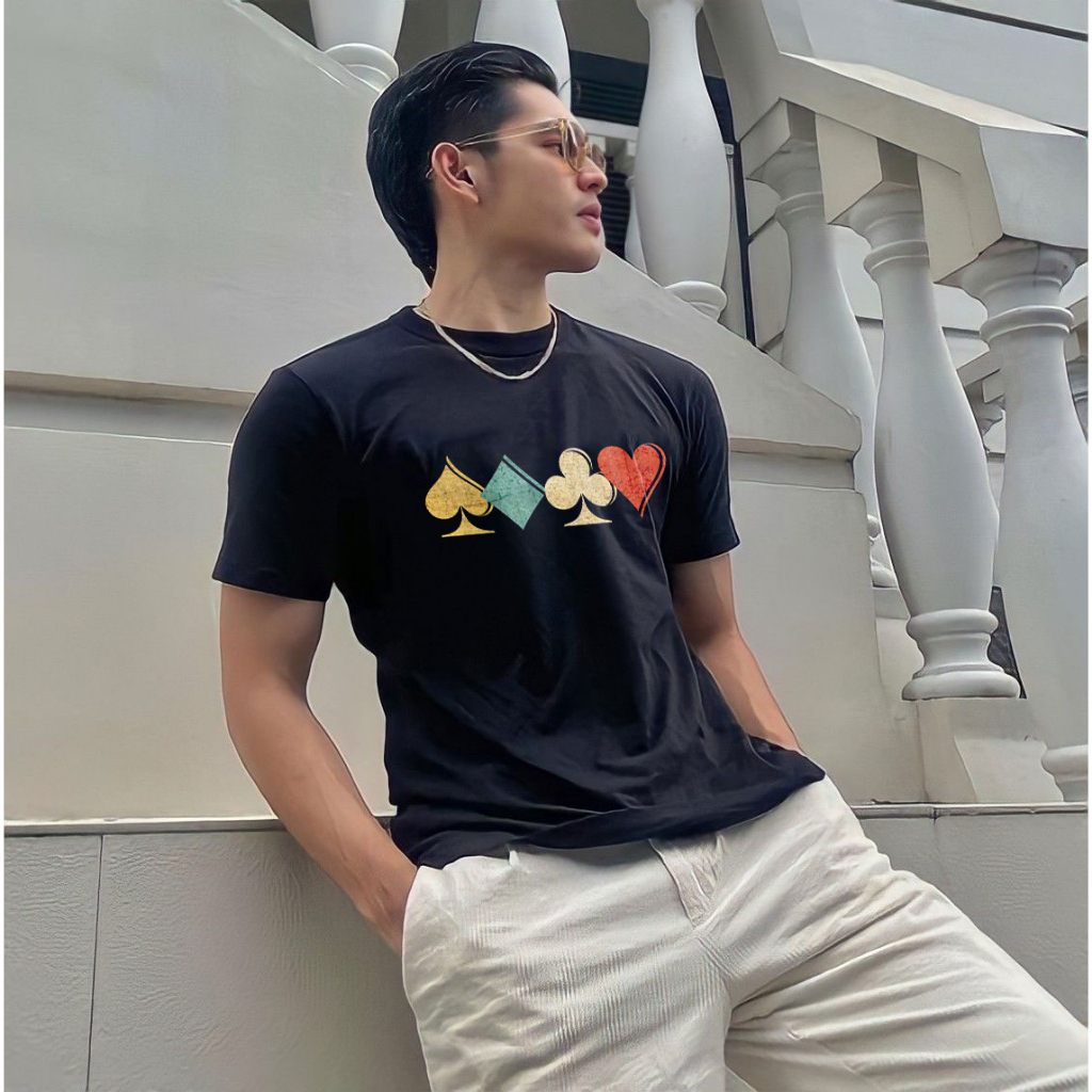 Áo phông lá bài form rộng, Áo lá bài Chipper, Áo thun lá bài phong cách đường phố, chất liệu cotton cao cấp co giãn