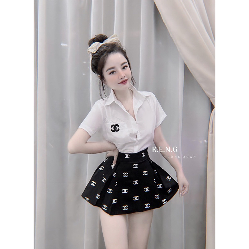 Set váy học sinh kèm cà cạt chân váy hoạ tiết trẻ trung