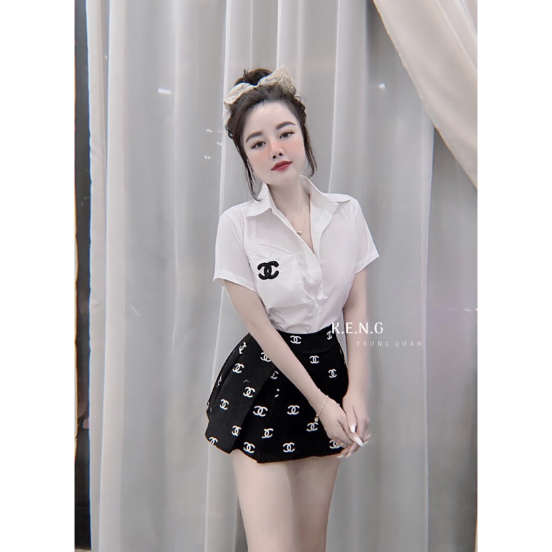 Set váy học sinh kèm cà cạt chân váy hoạ tiết trẻ trung