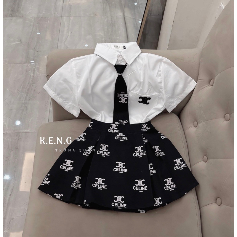 Set váy học sinh kèm cà cạt chân váy hoạ tiết trẻ trung