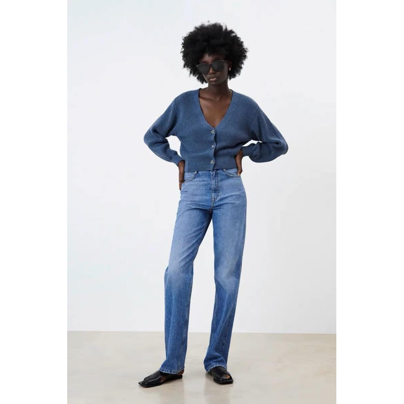 Áo khoác cardigan len đan dáng ngắn, tay bo zara dư xuất xịn