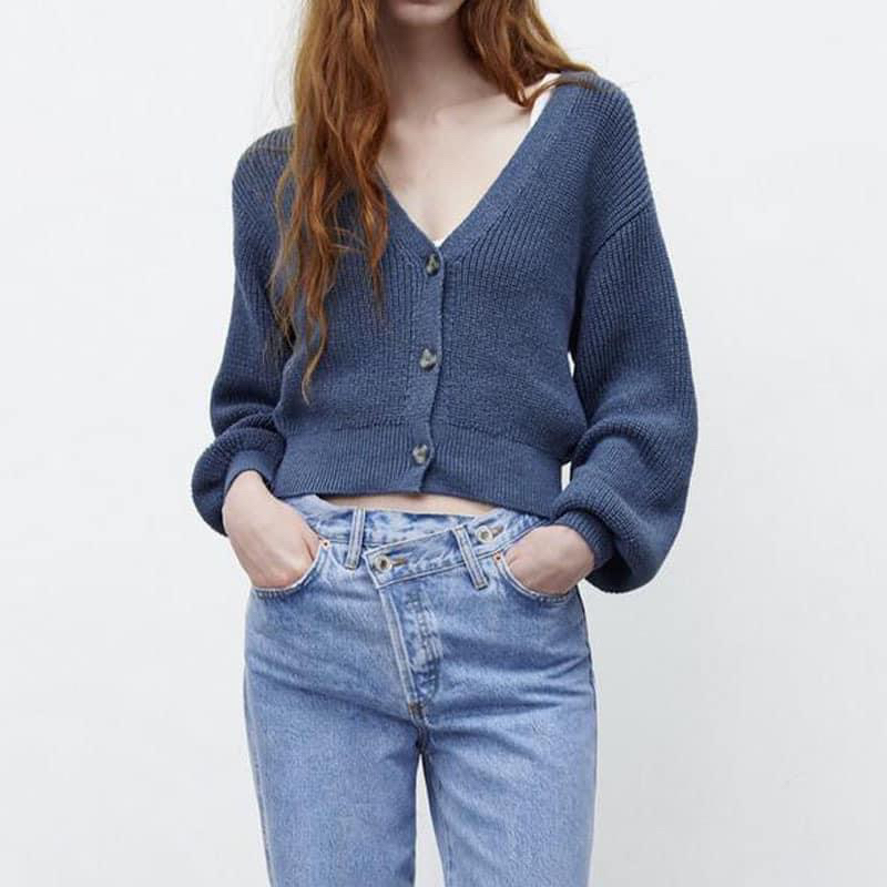 Áo khoác cardigan len đan dáng ngắn, tay bo zara dư xuất xịn