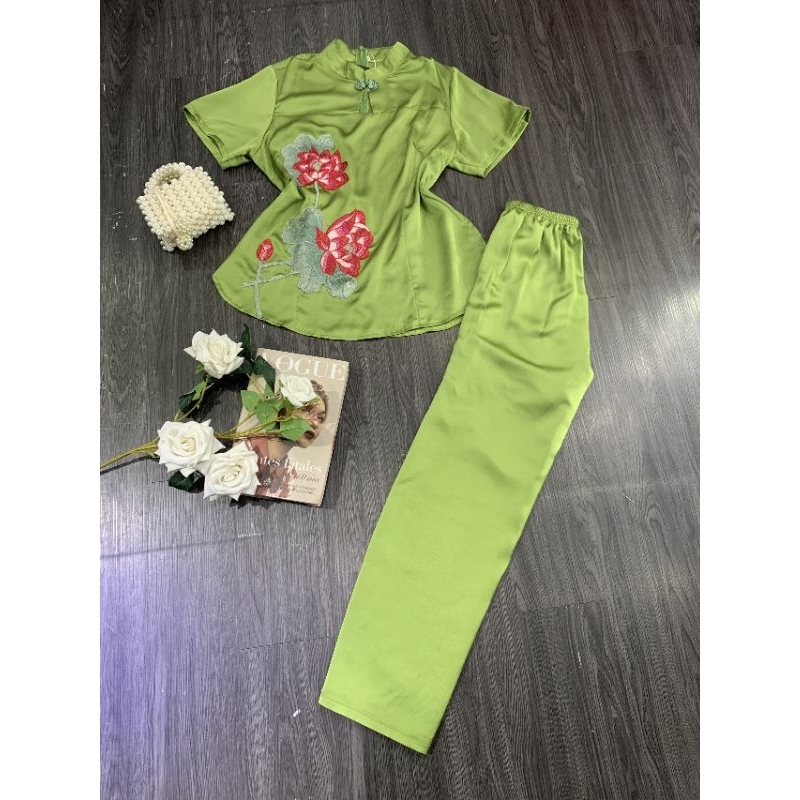 Sét Lam Thêu Hoa Sen Big Size  MS09