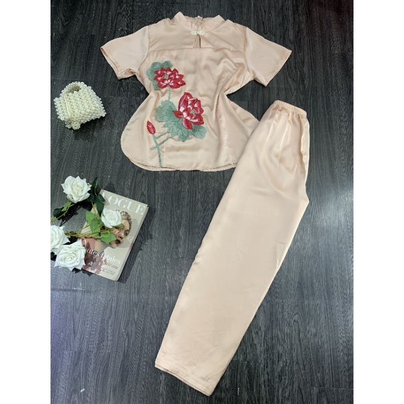 Sét Lam Thêu Hoa Sen Big Size  MS09