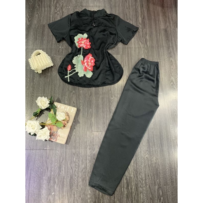 Sét Lam Thêu Hoa Sen Big Size  MS09