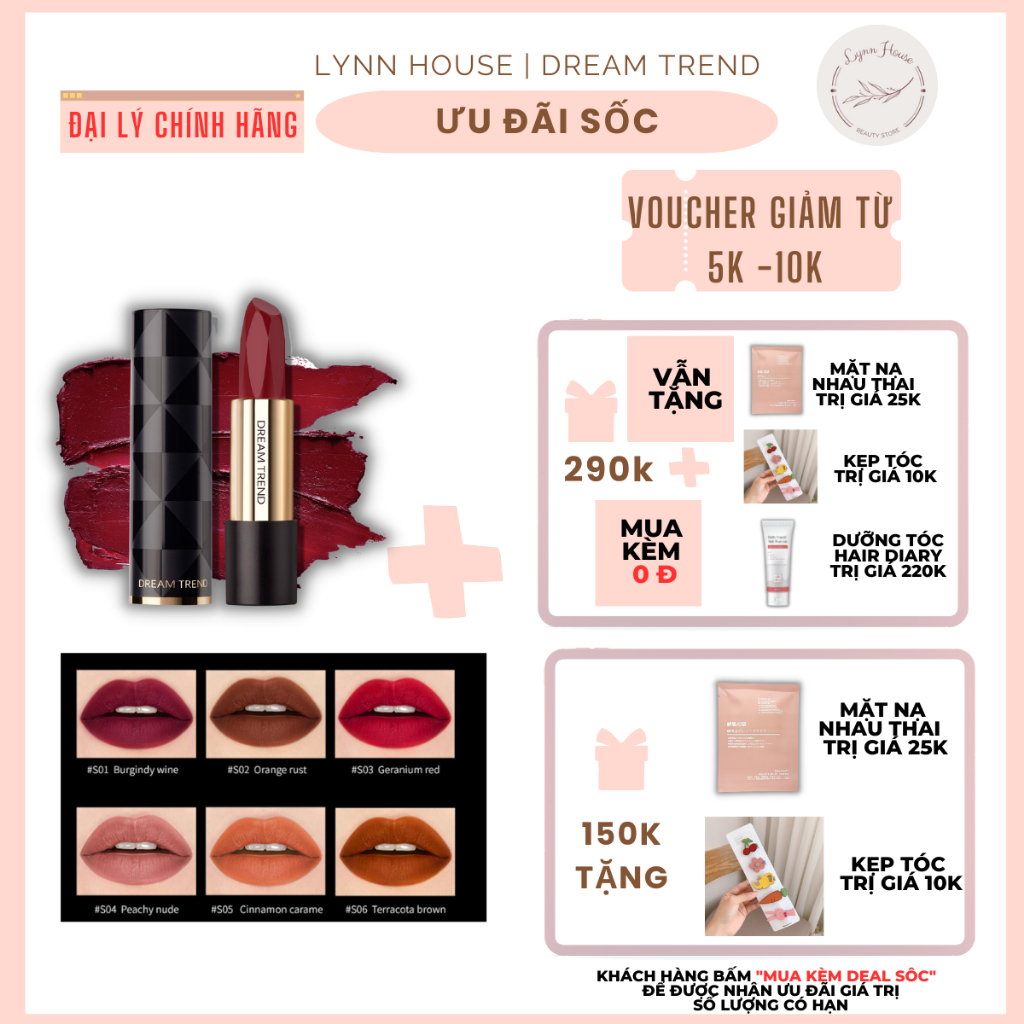 Son lì dạng thỏi silky satin lipstick mỏng mịn như lụa Dream Trend