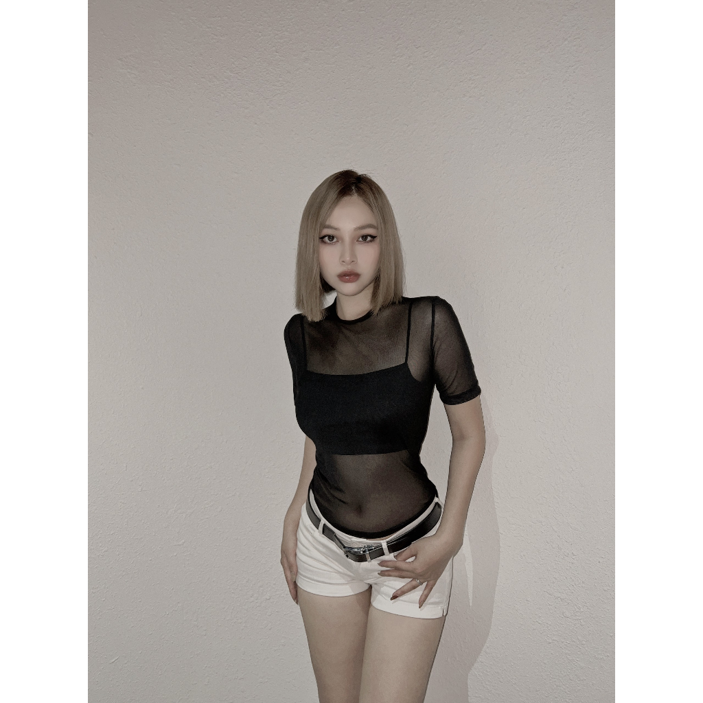Set Áo Lưới Kèm Bra The Basic by HYN Thiết Kế Vải Thun Lưới Kèm Bra Chất Cotton Có Dây Điều Chỉnh