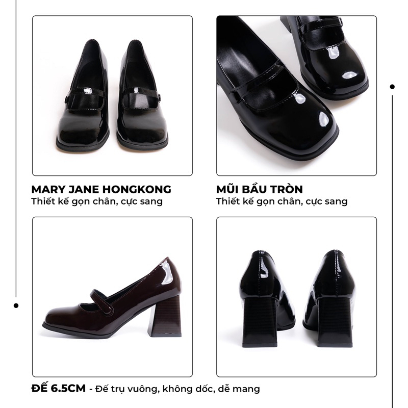 Giày Mary Jane phong cách HongKong da bóng siêu xinh đế cao 7cm dễ mang tôn dáng