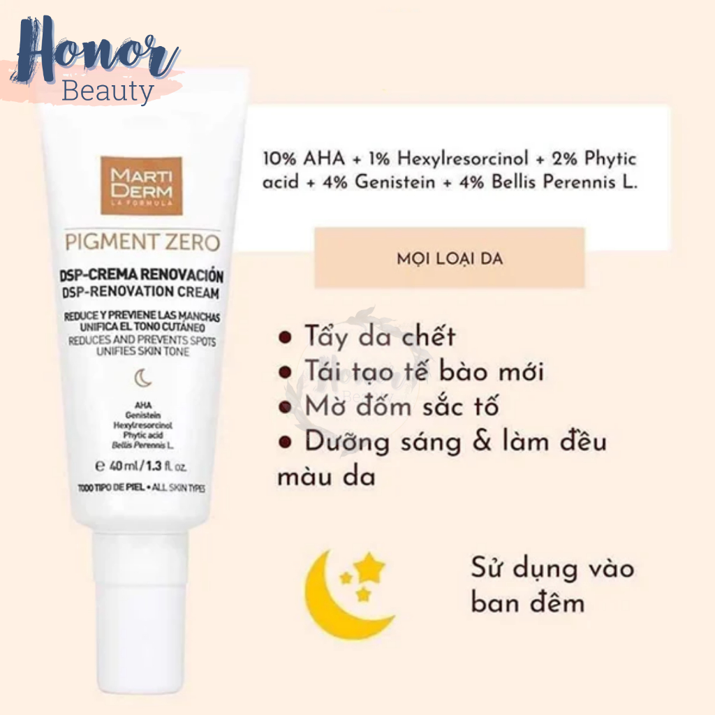 Kem Đêm Làm Sáng Da, Mờ Nám MartiDerm PigMent Zero DSP Renovation Cream 40ml (Hàng C-Tay)